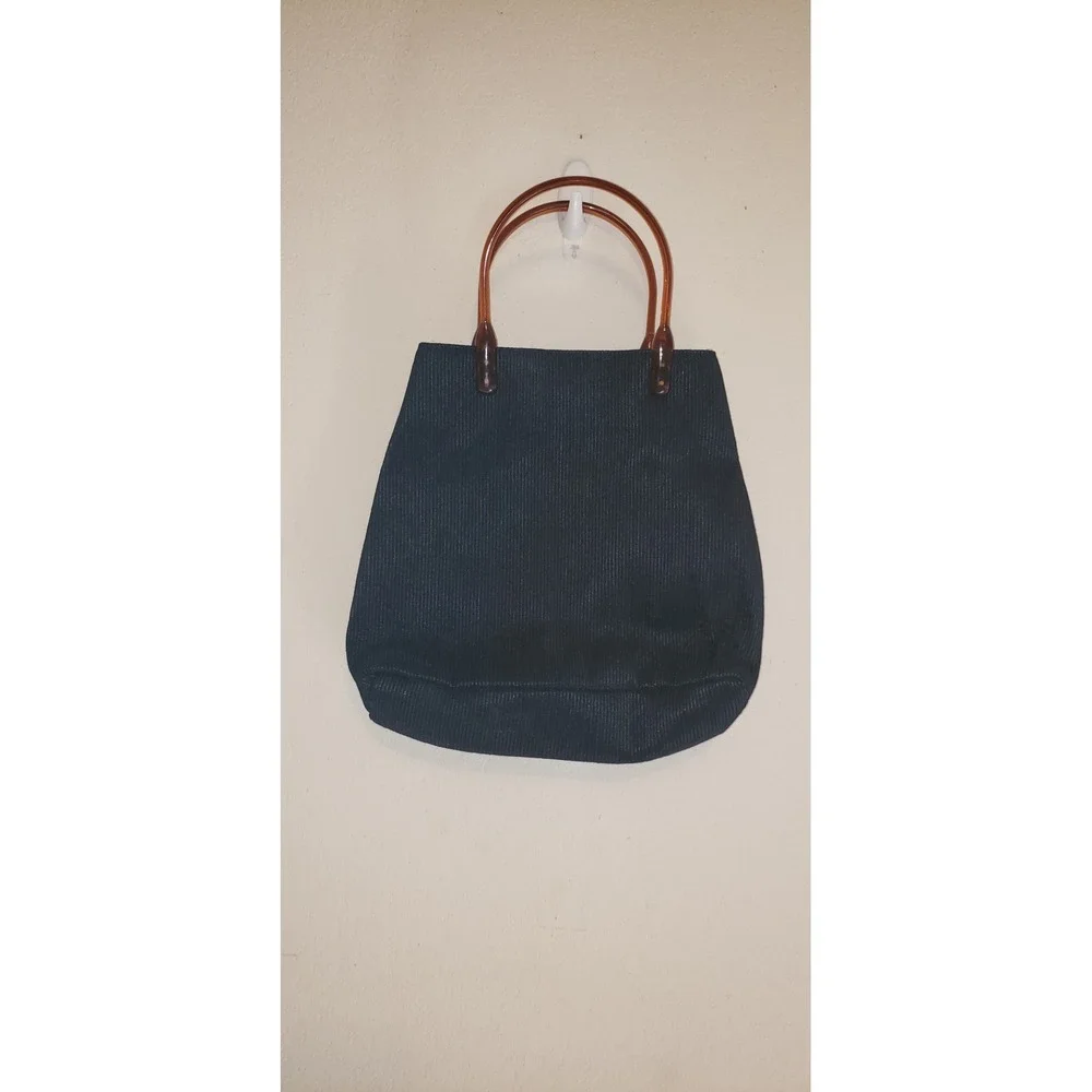 Vintage Lord & Taylor Black Ribbed Tote Bag Amber Tortoise Acrylic Handles